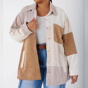 Ashley Outerwear Oversized Colorblock Corduroy Shacket - Large